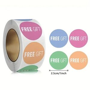 (33) Roll of 500 Assorted Pastel “Free Gift” Round 1” Stickers